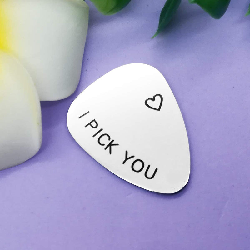 Anniversary Gifts for Him Men - Unique Birthday Gift for Musician Guitar Player Husband Boyfriend Fiancé Dad I Pick You Guitar Pick Music Jewelry Gift for Wedding Valentines Father's Day Christmas