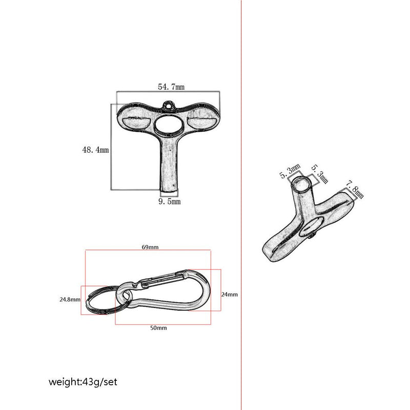 Alnicov Jazz Drum Skin Tuning Key Tool Key Wrench with Key Ring & Buckle for Drum Accessory Parts Black