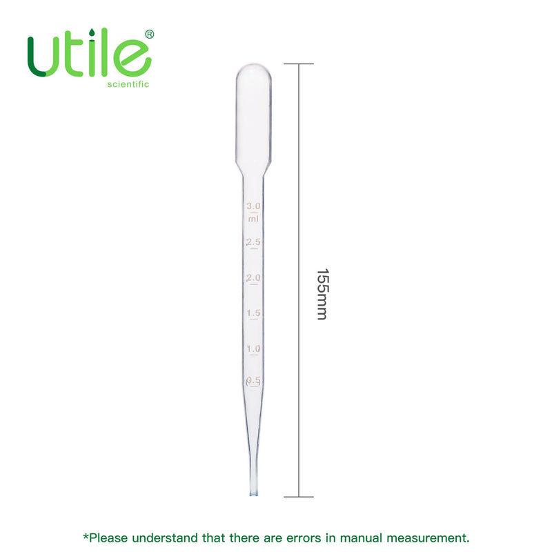 Utile 100pcs of Sterile Transfer Pipettes, Essential Oil Pipettes, Cap.7ml with 155mm Length, Low-Density Polyethylene Material, Individual Peel-Pack, 4320.0513.100 Vol.7ml, 100pcs/box