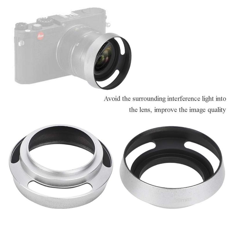 Camera Lens Hood, 2Pcs Aluminium Alloy Hollow Out 39 mm Lens Hood for Leica Camera, Silver