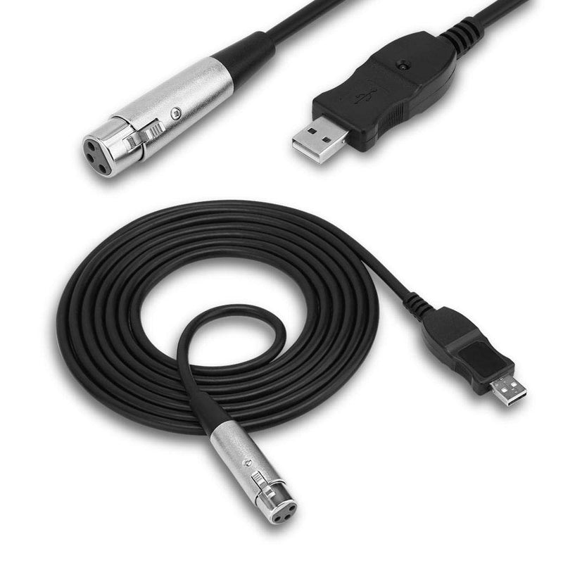 Eboxer 2.8M USB Male to XLR Female Microphone Converter Cable Studio Audio Connector Link Cable Adapter,Built-in A/D Convert with Audio Signal Boost for Recording Karaoke Singing,Black