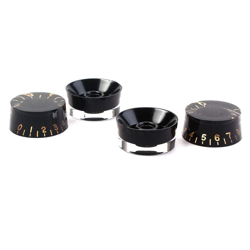 Alnicov Guitar Contral Knobs,Black Clear Knobs With Gold Word Electric Guitar Bass Top Hat Knobs Speed Volume Tone Control Knobs 4Pcs