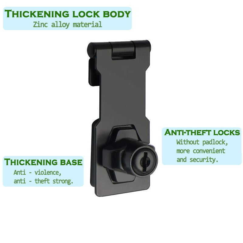 Alise 3-Inch Clasp Keyed Hasp Latch Lock Safety Gate Latches,Without Padlock,Black 3 Inch Black