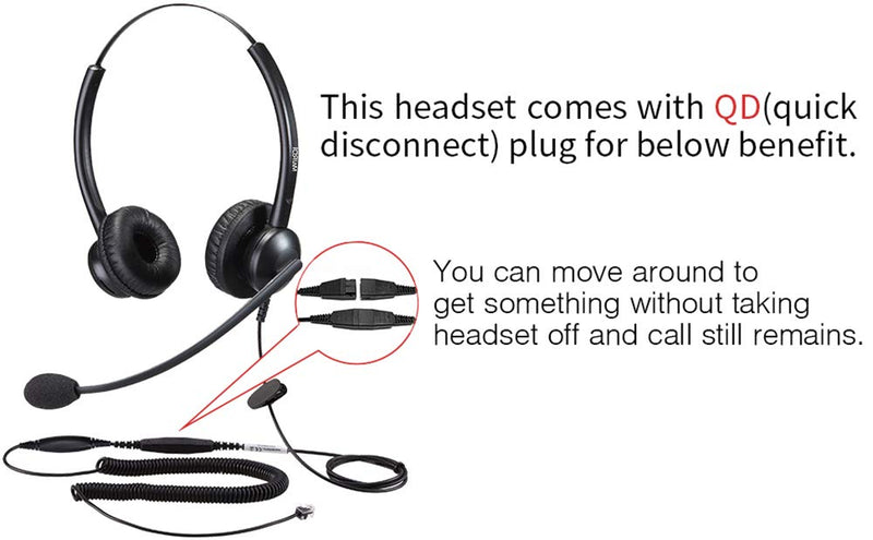Telephone Headset with Noise Cancelling Microphone & HIS Cable for Avaya IP 1608 1616 9601 9608 9611 9611G 9620 9621 9630 9631 9640 9641 9650 9670 J139 Duo 510DSQD009
