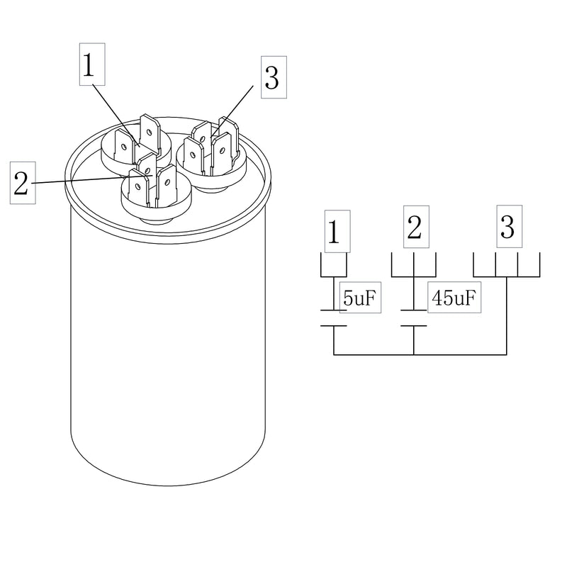 [AUSTRALIA] - Boffdock 45+5 MFD Capacitor ±5% 45/5 uF 370/440 VAC CBB65 Round Dual Run Capacitor for Air Conditioner,Heat Pump Condenser,Fan Start- 5 Years Warranty 45+5UF-370/440V 