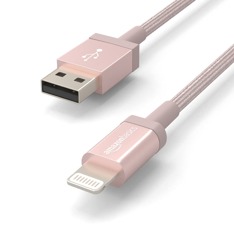 Amazon Basics Nylon USB-A to Lightning Cable Cord, MFi Certified Charger for Apple iPhone, iPad, Rose Gold, 6-Ft 6 Foot 1-Pack