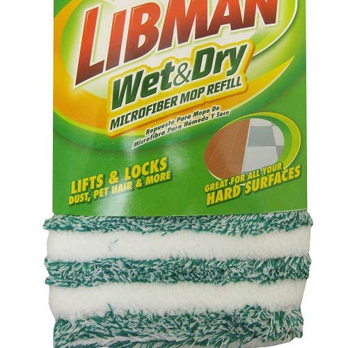 Libman Commercial 119 Microfiber Wet/Dry Floor Mop Refill Pad, Microfiber, 18" Wide, Green and White