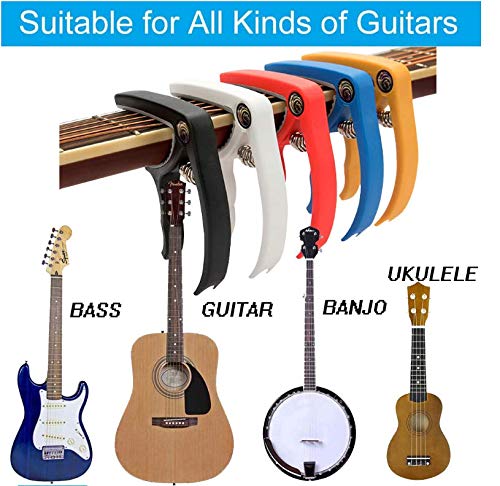 Ukulele Capo & 6 Guitar Picks For Electric Acoustic Classical Bass Guitars Banjo Ukelele Banjolele (Blue)