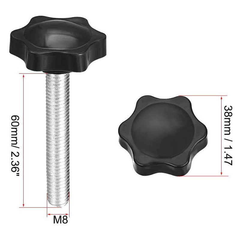 ZLYY Black M8 x 60mm Thread Replacement Star Hand Screw-on Knobs, Hex Quick Clamping Bolt Knob, Pack of 4 Set