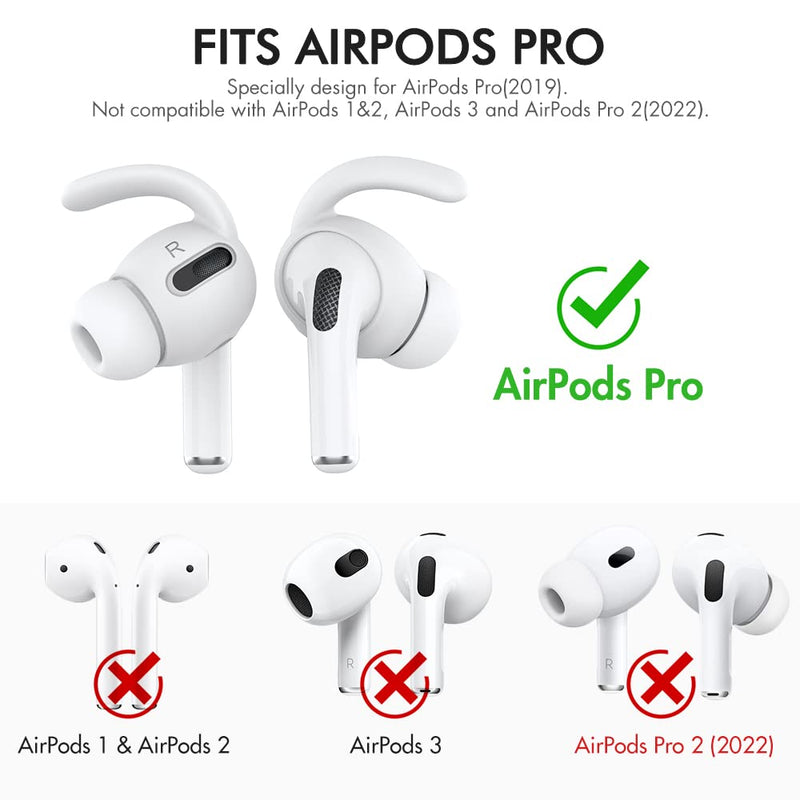 AhaStyle 3 Pairs AirPods Pro Ear Hooks Covers [Added Storage Pouch] Anti-Slip Ear Covers Accessories Compatible with Apple AirPods Pro (White) for AirPods Pro Gen 1 [White 3 Pairs]