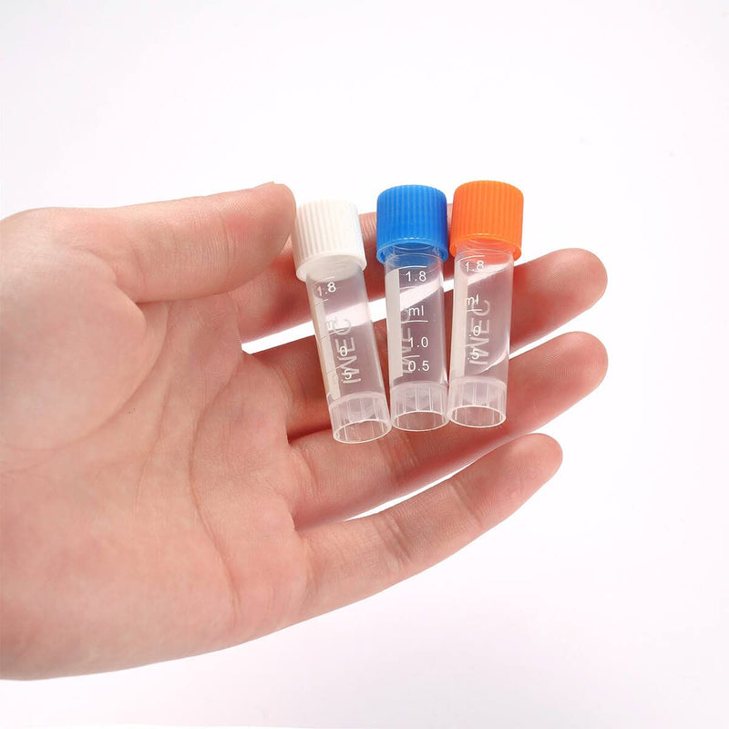 100PCS 2ml Plastic Small Vials with Screw Caps Sample Tubes Cryotubes,PP Material, Free from DNase, RNase, Human DNA 2ml 100pcs