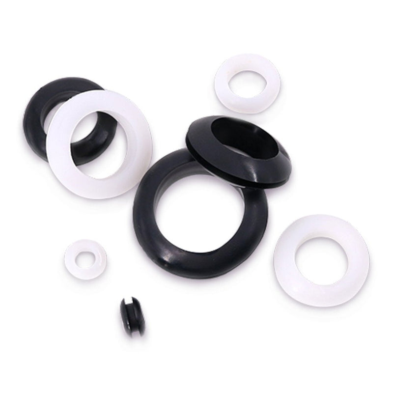 Glarks 200Pcs 9 Sizes Black/White Round Rubber Grommet Assortment Kit Electrical Wiring Coil Gasket for Plugs Cables Wires