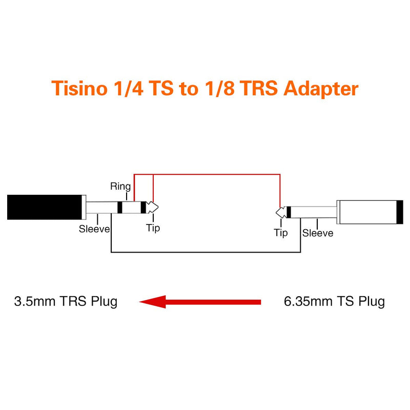 Disino 1/4 Mono to 3.5mm Stereo Adapter, Gold Plated 6.35mm TS Male Plug to 1/8 inch TRS Female Audio Connector - 2 Pack