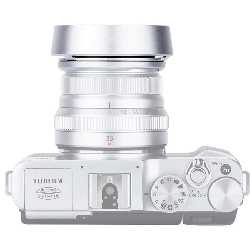 JJC Silver Metal Bayonet Lens Hood for FUJINON XF 35mm F2 R WR/ FUJINON XF 23mm F2 R WR, Fuji 35mm F2 Lens Hood, Fuji 23mm F2 Lens Hood, 35mm F2 Hood, 23mm F2 Hood, Replaces Fujifilm LH-XF35-2 Hood LH-JXF35C Silver