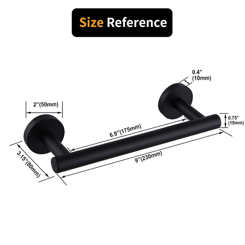kimzcn 9-Inch Matte Black Hand Towel Bar SUS 304 Stainless Steel Towel Rack Holder for Bathroom Wall Mount