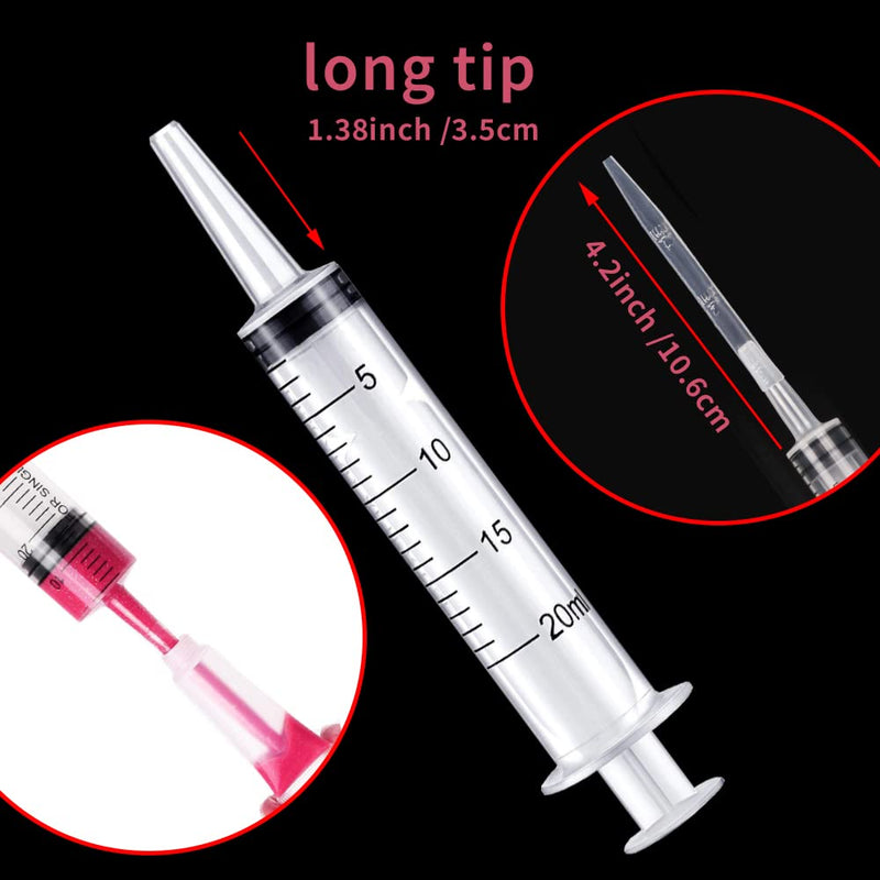 Large Syringe for Lip Gloss, 4-Pack 20ml Syringes and Pipettes for lipgloss Base Tubes Supplies Liquid Oral Medicine Injection Feeding Syringes without Needle, with 20 Pc Extension Pipette Dropper 20ml Syingres+ Pipettes 24.0
