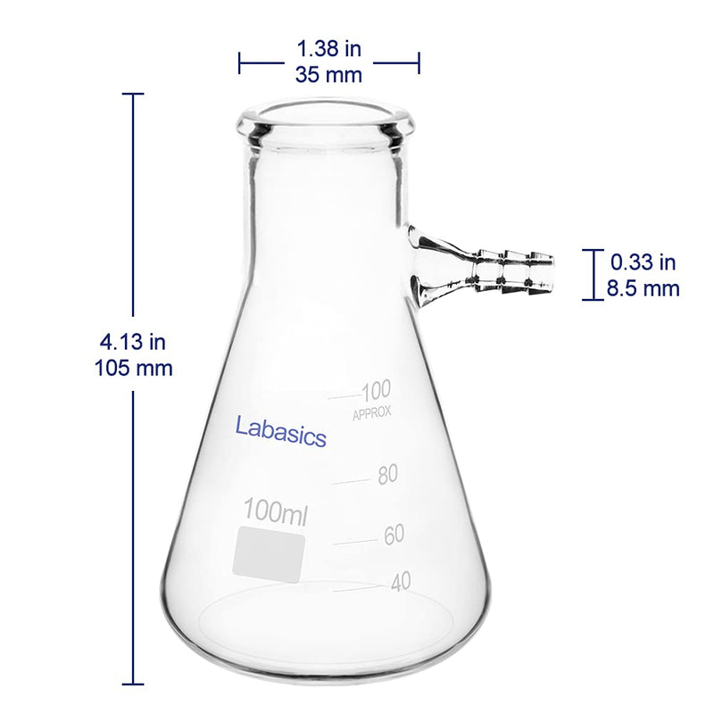 Labasics Glass 100 ml Heavy Wall Borosilicate Glass Filtering Flask, Bolt Neck with Tubulation, 100 ml