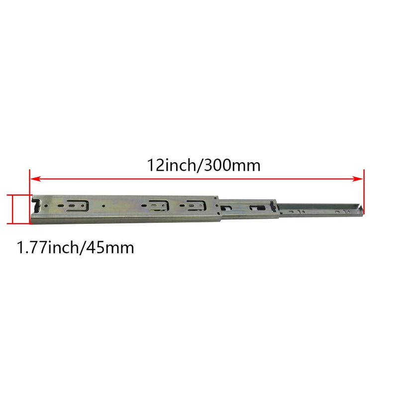 MroMax 12Inch Drawer Slides, Full Extension Ball Bearing Slide Track Rail 1.77Inch Wide 100lb Capacity Silver Tone 1 Pair
