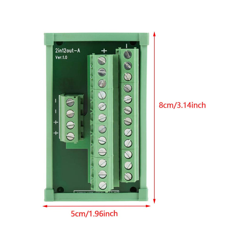 2 in 12 Out Power Supply Breakout Board Adapter DIN Rail Mount Port Terminal Module for PLC Power Amplifier