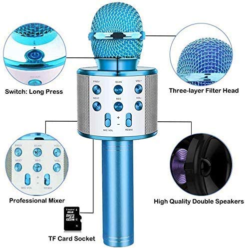 [AUSTRALIA] - Wireless Bluetooth Karaoke Microphone,Rechargeable Kids Microphone Karaoke Machine,Professional Handheld Karaoke Mic Speaker Home KTV Kids Birthday Party - Best Gifts for Kids Adults (Blue) Blue 