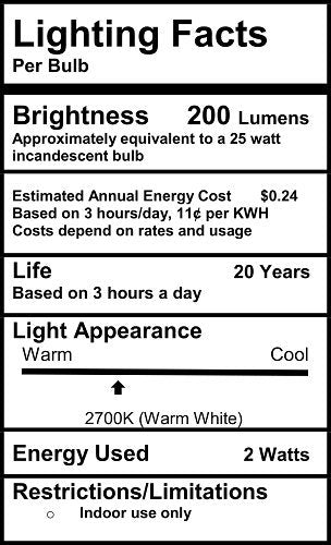 Mansa Lighting, T10/T30 LED Bulb (Tube Shape), 4 Pack, 200 Lumens, 2 Watts, Warm White (2700K), Dimmable, 25W Equivalent 2700K (4 Pack)