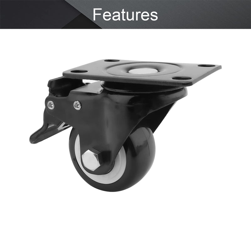 MroMax 2.5 Inch Swivel Caster Wheels PU 360 Degree Top Plate Mounted Caster Wheel with Brake, 176lb Capacity 1Pcs