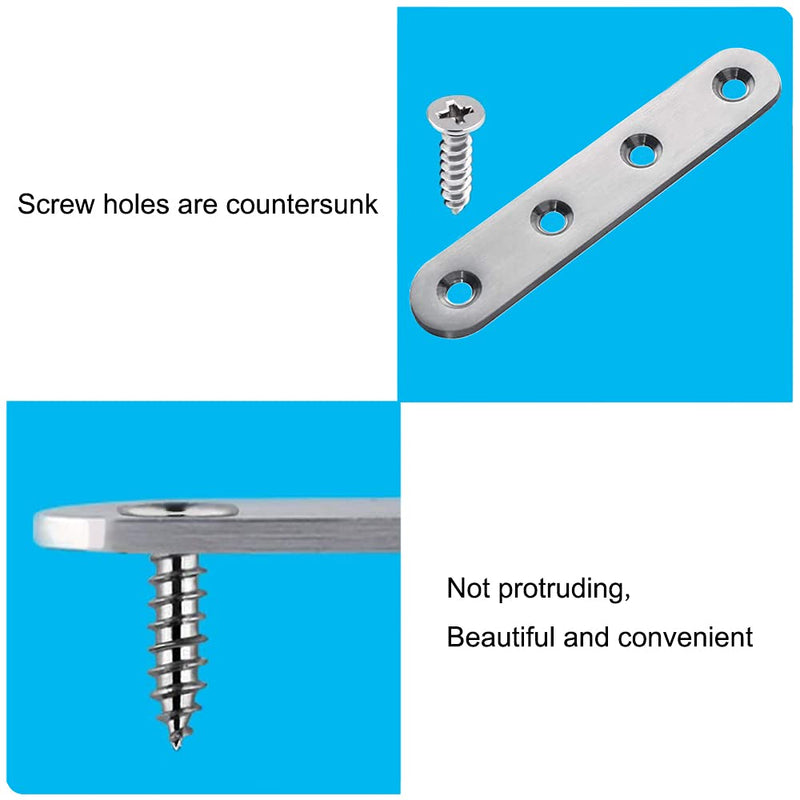 YEWLACA 8 Pack Flat Straight Brace Brackets 4 Inch Stainless Steel Mending Plates Repair Fixing Brackets Heavy Duty Straight Repair Joining Plates with Screws 4 Inch (8 pack)