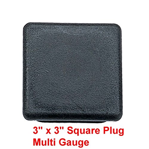 (Pack of 2) 3" Square Black Plastic Plug (3 Sq Inch) 3-7 Ga Plastic LDPE Flexible Ridges End Cap for Inside Dimensions 2.49" to 2.64". 3"x3" Fence Post Pipe. Tube Cover Insert Finishing Plug