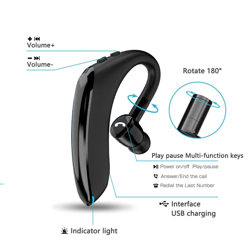 Bluetooth Headset V5.0 Wireless Bluetooth Earpiece 25 Hrs Talktime 230 Hours Standby Time, Fit Your Both Ear, Handsfree Headset with Noise Cancelling Mic, Compatible with iPhone and Android (Black) Black