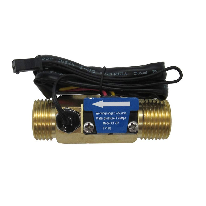 DIGITEN G1/2" Male Thread Brass Water Flow Sensor, Hall Effect Sensor Switch Flow Meter Flowmeter Counter with Temperature Sensor 1-25L/min Flow meter with temperature sensor