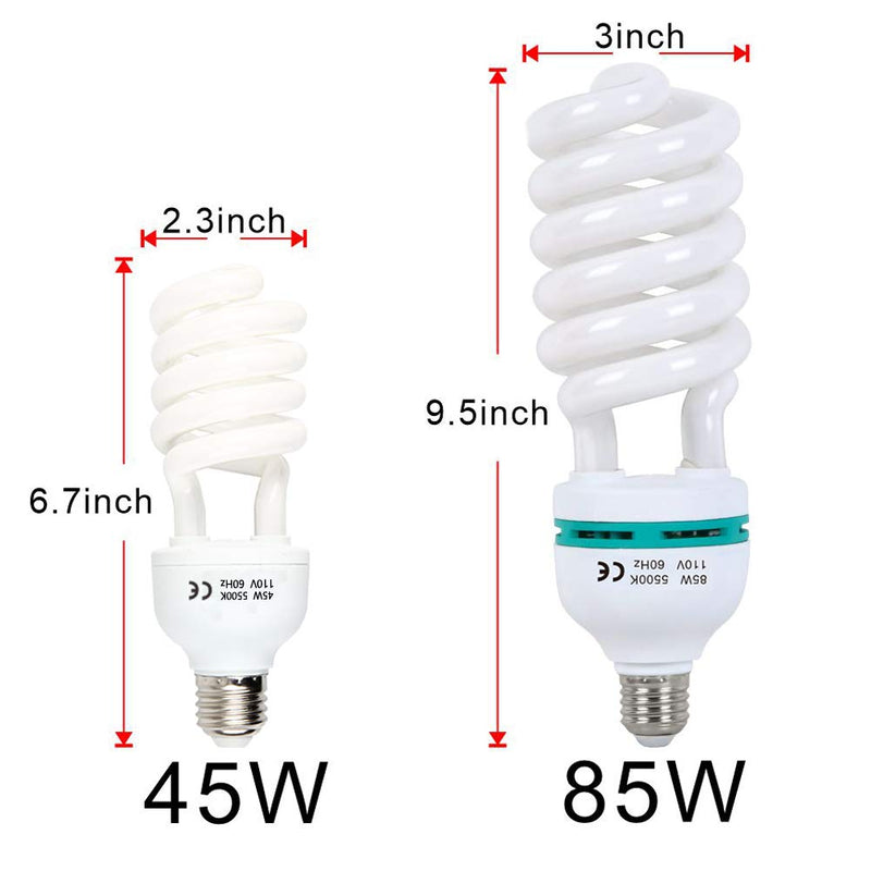 [AUSTRALIA] - Aqirui 2 x 85W Light Bulb 5500K CFL Daylight Spiral Softbox Bulb in E27 Socket for Photography Photo Video Studio Lighting 