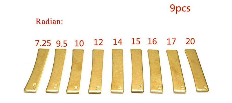 Jiayouy 9Pcs Brass Radian Fret Press Caul Inserts for Acoustic Electric Guitar Bass 7.25, 9.5, 10, 12, 14, 15, 16, 17, 20 Radian