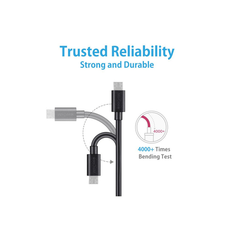 MaGeek 10ft / 3.0m Premium Extra Long Micro USB Cable High Speed USB 2.0 A Male to Micro B for Samsung, HTC, Sony, Motorola, LG, Google, Nokia and More (Black) 1pc_Black