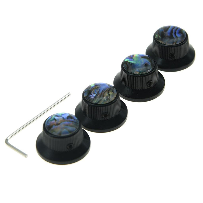 KAISH 4X Abalone Top Black LP Top Hat Knobs with Set Screw Metal Bell Knobs for Guitar Bass with 6mm Shaft Pots