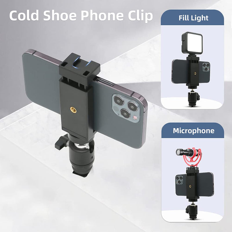 Camera Hot Shoe Phone Holder, Flexible Phone Tripod Mount Adapter with Cold Shoe Mount for Microphone LED Light for iPhone Samsung Pixel Canon Nikon DSLR Camera Photography