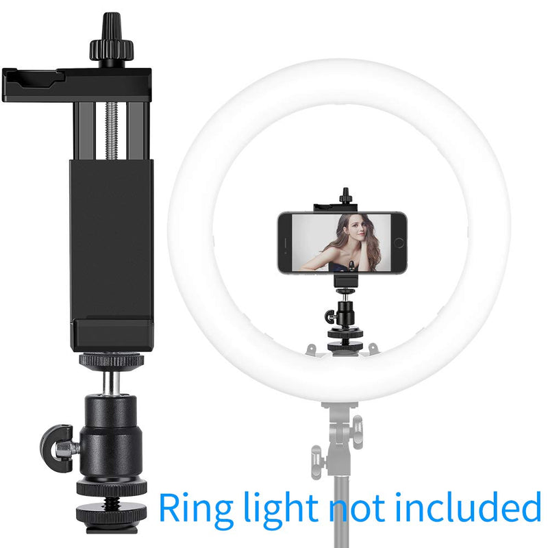 Phone Mount Ring Light Holder Mount Clip Phone Tripod Mount Ring Light Phone Mount Adapter for iPhone+Rotation Mini Ball Head+Hot Shoe Attach Fits Ring Light an Tripod