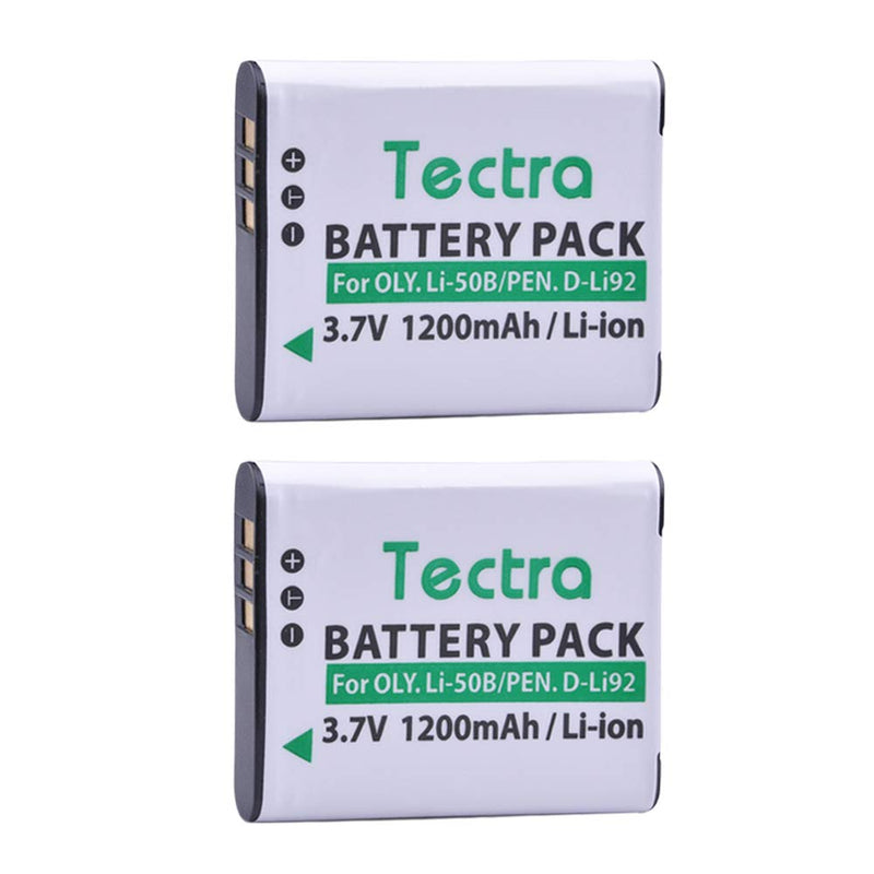 Tectra 2Pcs Battery + Smart LCD USB Charger for Olympus Li-50B,Pentax D-LI92 and Olympus SZ-15, SZ-16 iHS,SP-800UZ, SP-810UZ, Tough 6000,TG-630 iHS,TG-820 iHS,TG-830 iHS,TG-850, TG-870,VR-370,VR-340