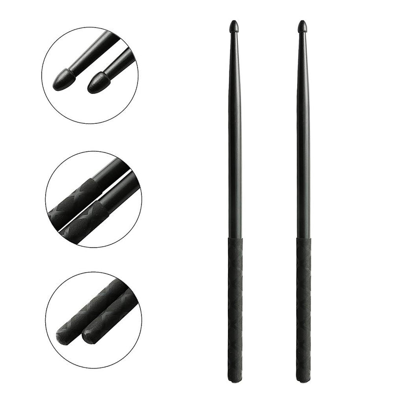 Nylon Drumsticks for Drum Set 5A Light Durable Plastic Exercise ANTI-SLIP Handles Drum Sticks for Kids Adults Musical Instrument Percussion Accessories (Black) Black