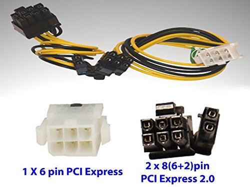 AYA 16" PCI Express 6-Pin to Dual 8(6+2) Pin Extension Power Converter