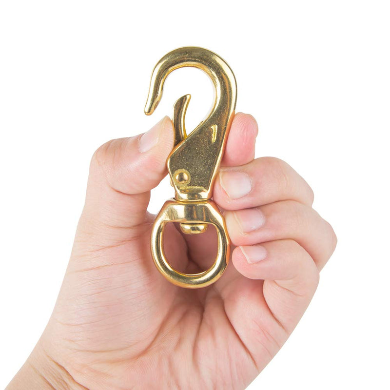 AOWESM 3-1/4" Brass Snap Hook 3/4" Swivel Eye - Solid Brass Clips #1 - Bags, Belting, Leashes, Straps, Luggage, Leathercarft (Pack of 2)
