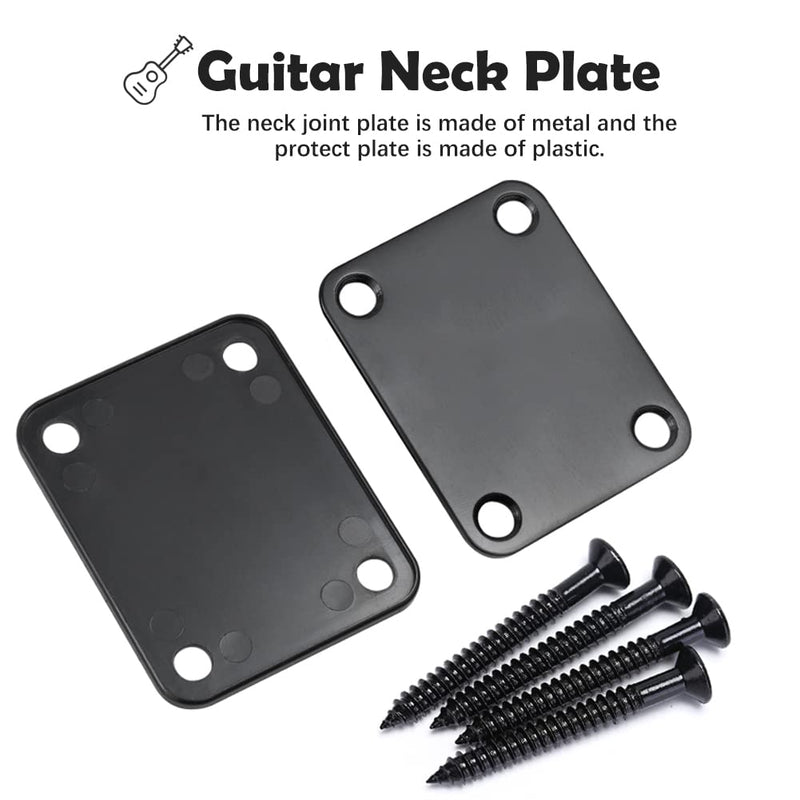 4 Holes Guitar Neck Plate Standard with Screws Compatible with Strat Tele Style Electric Guitar Jazz Bass Parts Replacement (Black) Black