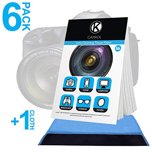 Camkix Lens Cleaning Paper Tissue 6X booklets/300 Sheets + Double Sided Cleaning Cloth - Lens Cleaning Paper for Use on Camera Lenses - Double-Sided Cleaning Cloth for Use on Electronic Screens