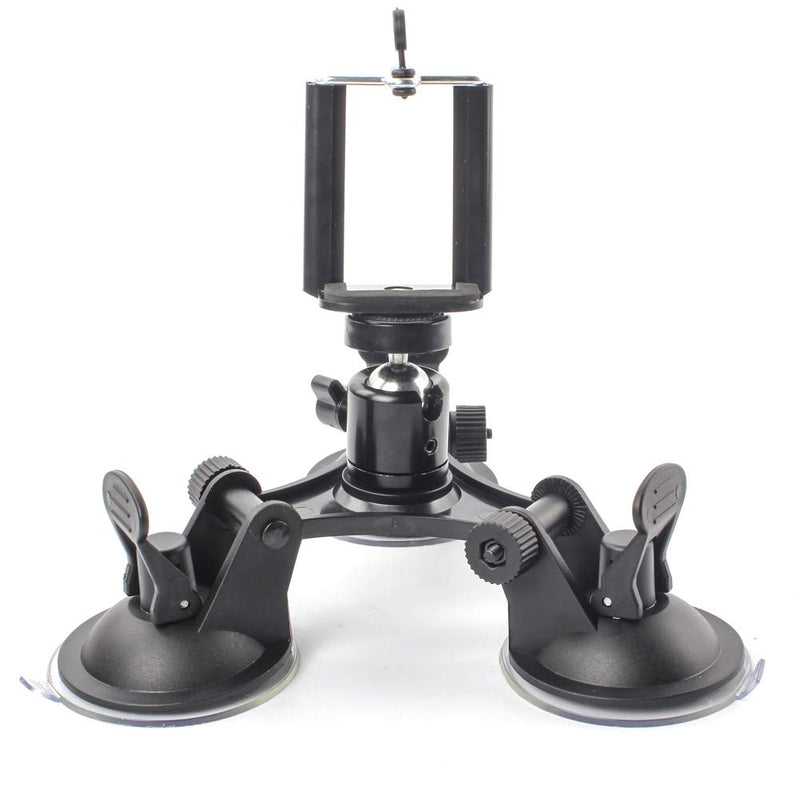 [AUSTRALIA] - Camera Mount for Car - Camera Suction Mount - Car Mount Triple Suction Cup Mount with 1/4 Threaded Head 360 Degree Tripod Ball Head Black B 