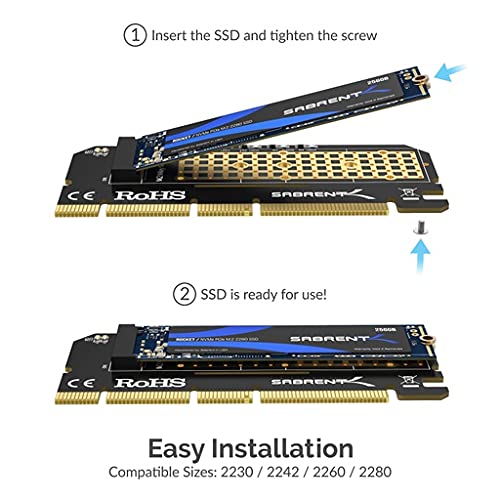 Sabrent NVMe M.2 SSD to PCIe X16/X8/X4 Card with Aluminum Heat Sink (EC-PCIE) M.2 PCIe Card w/ Heatsink