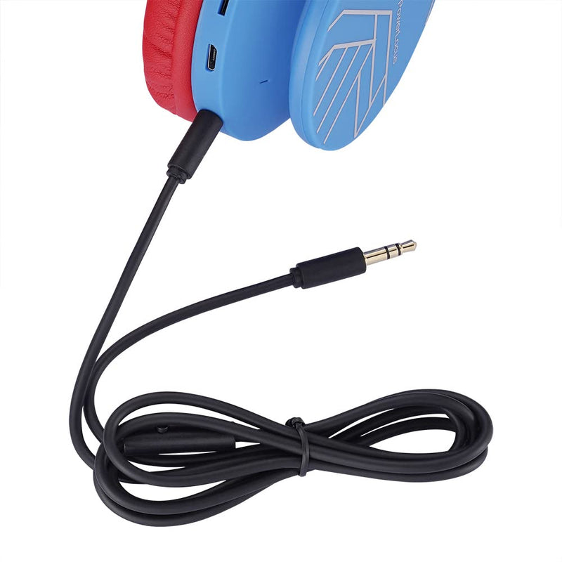 [AUSTRALIA] - Bluetooth Headphones for Kids, PowerLocus Wireless Foldable Headphones Over Ear, Headphone with Microphone, 85DB Volume Limit, Wireless and Wired Headset with Micro SD, FM for Cellphones, Tablets, PC Blue/Red 