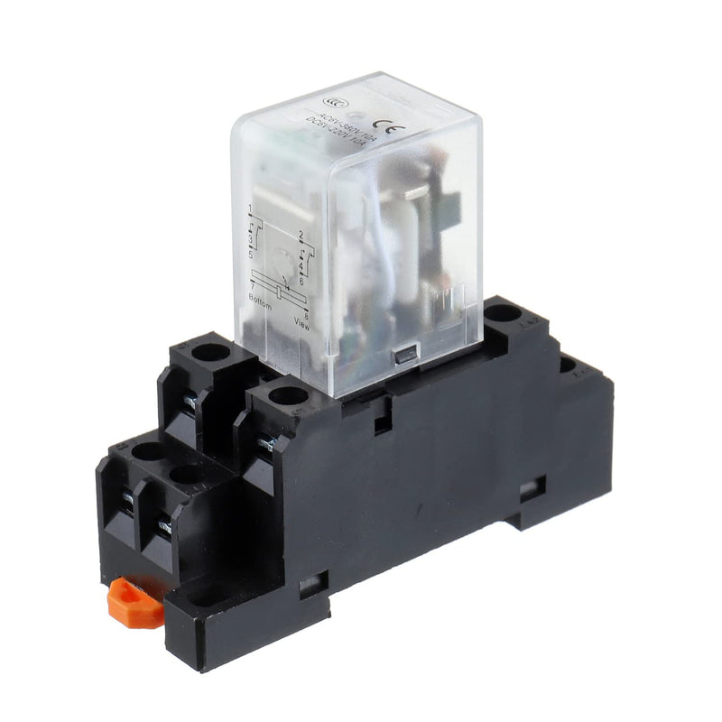 EPLZON DC 12V Electromagnetic Power Relay Coil 8 Pin 10A DPDT LED Indicator with Plug-in Terminal Socket and DIN Slotted Aluminum Rail 8Pin-10A-DC12V