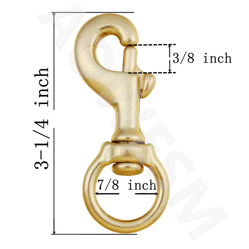AOWESM 3-1/4 Inch Solid Brass Swivel Bolt Snap Hooks 7/8 Inch Swivel Eye Single Ended Scuba Diving Clips Keychain Holder for Dog Collar, Pet Leash, Flag Halyard and More (2 Pieces)