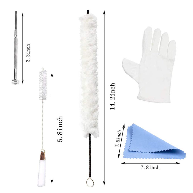 ZBY Flute Cotton Cleaning Brush Kit Includes 1 Pcs Flute Cotton Cleaning Brush Swab, 1 Pcs Dust Brush,1 Pieces Screwdriver for Flute Repair and Cleaning,1 Pair Cotton Gloves and 1Pcs Cleaning Cloth