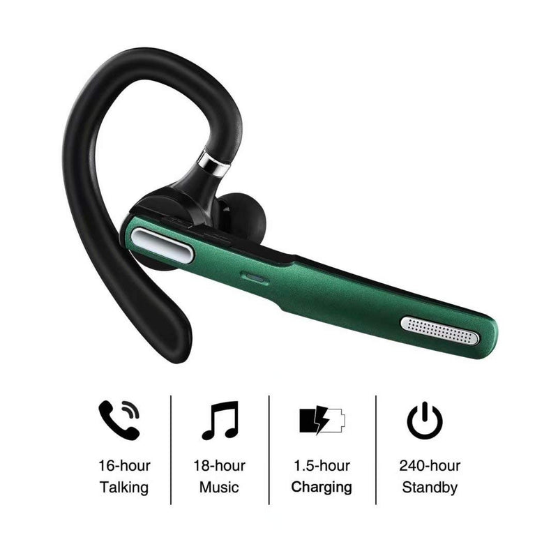 Bluetooth Headset, ICOMTOFIT Wireless Bluetooth Earpiece, V5.0 Hands-Free Earphones with Noise Cancellation Mic for/Business/Office/Driving, Compatible with Android (Green)