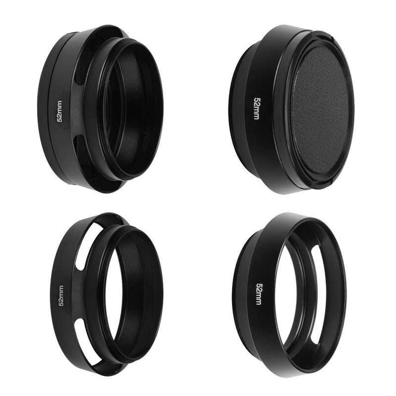 SIOTI Camera Standard Hollow Vented Metal Lens Hood with Cleaning Cloth and Lens Cap Compatible with Leica/Fuji/Nikon/Canon/Samsung Standard Thread Lens 52mm Standard Vented